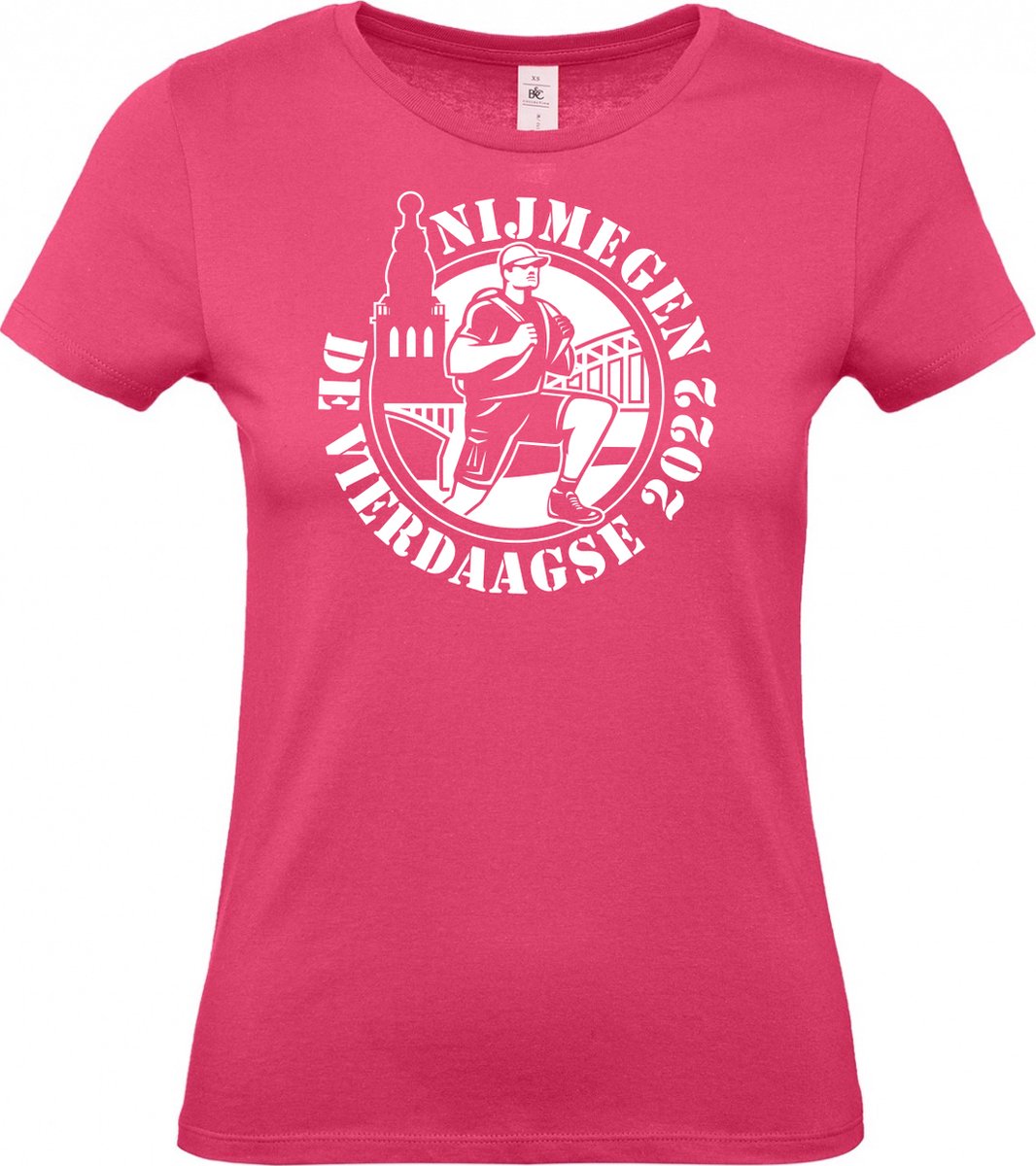 Dames t-shirt CartoonShirt De Vierdaagse |Wandelvierdaagse | Vierdaagse Nijmegen | Roze woensdag | Roze | maat XL